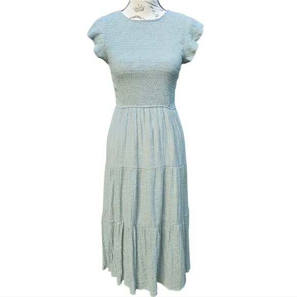 Anthropologie Dresses & Skirts - Anthropologie By The River Sage Smocked Tiered Midi Dress Small